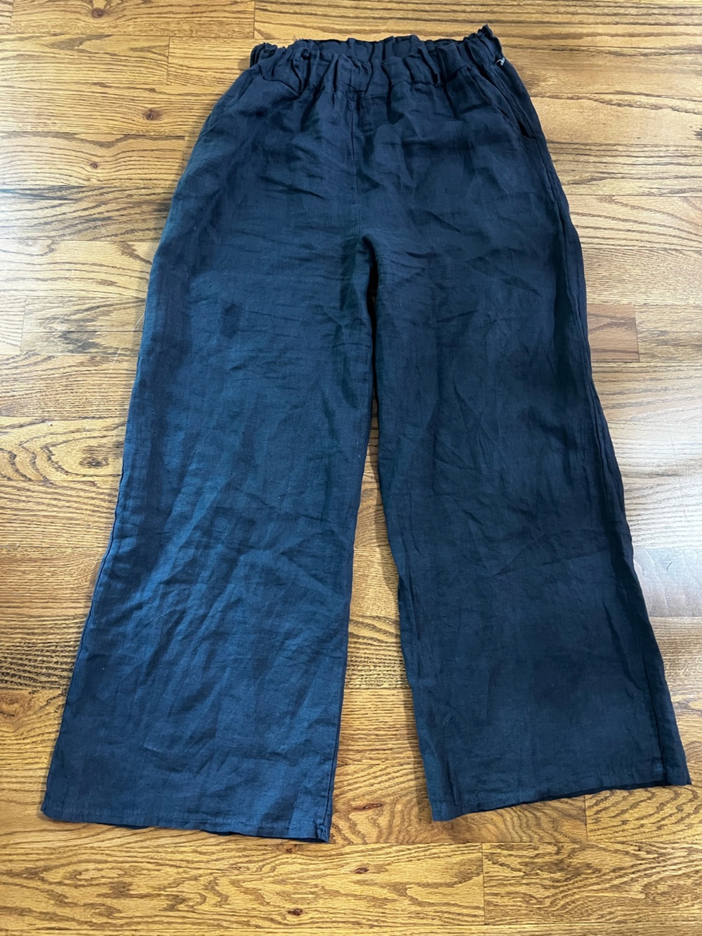 Womenโs Italian Linen Navy Blue Wide Leg Pants